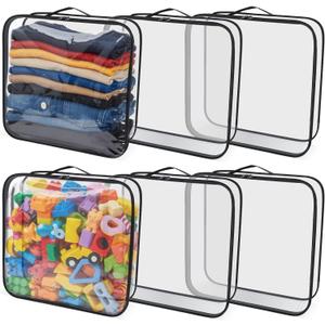 6 Pack Large Clear Travel Packing Cube, See-Through PVC Organizer, Vinyl Zippered Storage Bags Multipurpose Pouch with Handle for Suitcase Pants, Cashmere, Sweaters Shirts Dress Storage