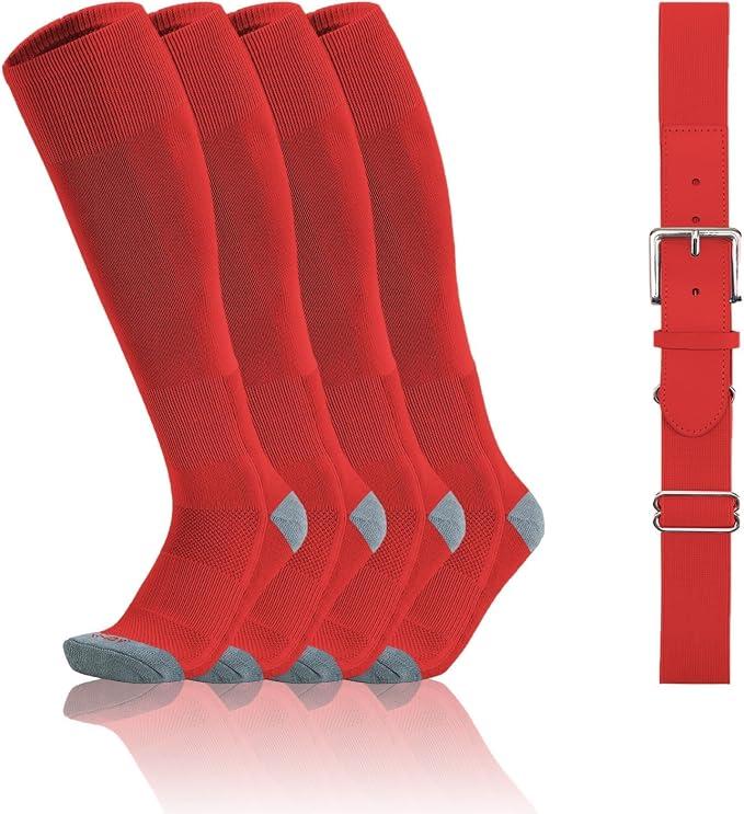 Toddler Baseball Socks And Belt Youth Softball Tee Ball Combo Set for Boy Girl (2 Pairs of Socks & 1 Belt), Size: 8-10 Years