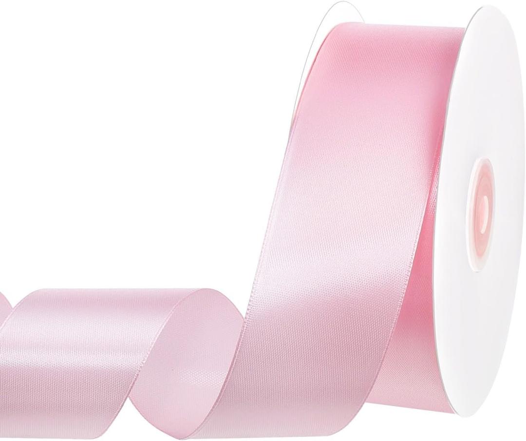 Pink Ribbon 60 Yards 1 1/2 Inch Light Pink Satin Ribbon for Flower Bouquet Handmade Bows Roses Garland Lei Bridal Baby Shower Wedding