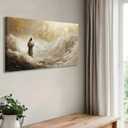 Jesus Walking on Water Canvas Wall Art Christian Walking With God Paintings Pictures Wall Decor Religious Bible Stories Printing Artwork for Living Room Bedroom Church Home Decoration Ready To Hang