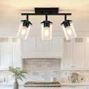 FadimiKoo 3-Lights Semi Flush Mount Ceiling Light, Adjustable Kitchen Light Fixtures Ceiling Mount with Clear Glass Shades, Rotatable Black Track Lighting Fixtures for Hallway, Foyer, Bedroom, Black 