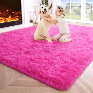 Noahas Fluffy 4x6 Hot Pink Rugs for Bedroom Girls,Shaggy Kids Rug,Thick Shag Throw Carpet,Soft Non-Slip Dorm Nursery Area Rugs for Living Room Home Decor Aesthetic