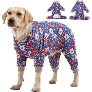 LovinPet Pit Bull Pajamas Large Dogs PJS - Tiger Garden Blue and Pink Print/Lightweight Stretchy Knit Big Dog Pullover Jammies, Large Breed Dog Pajamas, Pet PJ's/XL