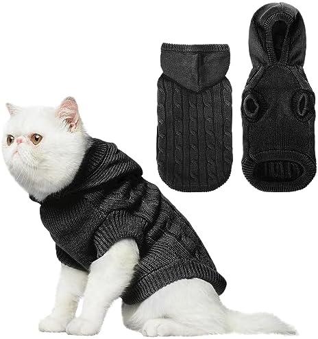 PUPTECK Winter Dog Cat Sweater Coat - Soft Cold Weather Clothes Knitwear for Kitties & Small Dogs Indoor Outdoor Walking Warm, Knitted Classic for Doggies Kitties Girls Boys, Black S
