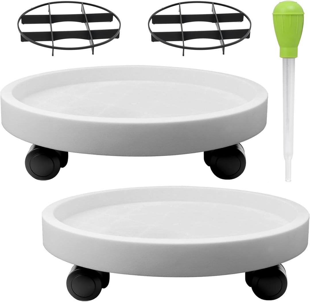 2Pack 15.7'' Large Plant Stand with Wheels, Plant Stand Dolly for Heavy Planter,Wheeled Planter Saucer Tray,Rolling plant stand,Heavy-Duty Plant Caddy with Casters for Indoor and Outdoor(White)