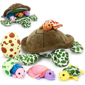 Aoriher 6 Pieces Sea Turtle Stuffed Animal with Babies 12" Mommy Stuffed Sea Turtle with 3 Little Plush 2 Plush Eggs Soft Pillow Tortoise Hugging Gifts for Kids Birthday Baby Shower Party(Modern)