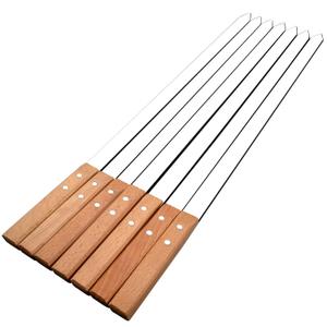 KAOROU Kabob Skewers23Inch Long,6/8Inch Wide Heavy Duty Stainless Steel with Wood Handle， Perfect for Koobideh Kebab Persian/Brazilian Style Chicken Shrimp Kebab,Set of7with Bag