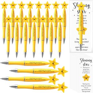 Qilery 50 Employee Appreciation Gifts Bulk Inspirational Star Ballpoint Pens with Motivational Thank You Cards Appreciation Pens for Nurse Teacher Staff Coworker Team Office (Your Reminder)