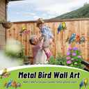 YOADEHOA Metal Wall Art Decor Birds on Branch, 3D Colorful Bird Outdoor Hanging Wall Art Patio Fence Decorations, Hummingbird Wall Sculptures for Indoor Outdoor Garden (Birds C)