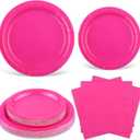 Ruisita 48 Pieces Hot Pink Party Supplies Solid Hot Pink Tableware Including 7 Inch and 9 Inch Paper Dinner Plates 2 Ply Napkins for Wedding, Birthday Party, Picnic, Barbecue (Serves 16)