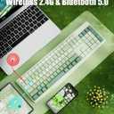 Aesthetic Colorful Keyboard Wireless 2.4GHz/Bluetooth 106-Key with Numpad Low Profile Keycaps Silent Linear Mechanical-Feel Switches Ergonomic for Mac/Win, 1 AAA Battery, Matcha Green