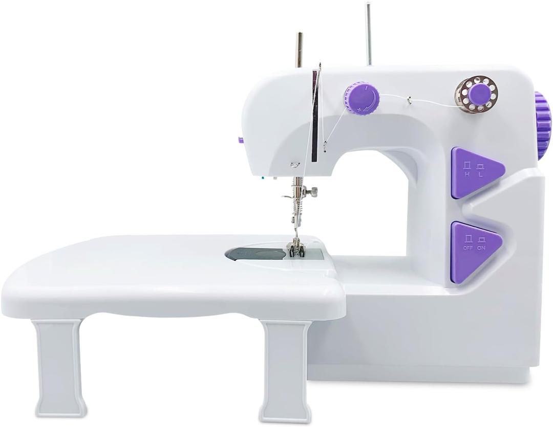 Mini Sewing Machine for Beginners, Dual Speed Easy Automatic Sewing Machine with Expansion Table, Sewing Tool and Needle Shield Suitable for Family and Travel (White)
