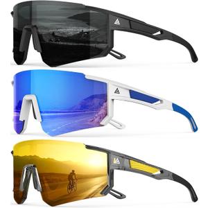 Polarized Sports Sunglasses for Men Women, UV400 Protection Mens Sunglasses Wrap Around Sun Glasses for Cycling Running