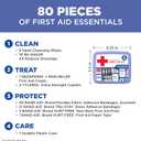 BAND-AID Brand Travel Ready Portable Emergency First Aid Kit for Minor Wound Care, Perfect for Home, Car, Travel, Camping Essentials & Outdoor Emergency Kit, 80 Pieces