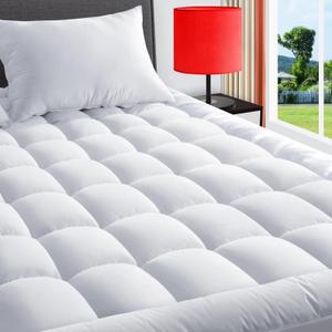 Twin Mattress Pad Quilted Fitted Mattress Cover Pillow Top Mattress Topper Breathable Mattress Protector with 8-21 Inch Deep Pocket (White)
