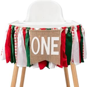 Italian Picnic Theme 1st Birthday High Chair Banner - Pizza Themed Fabric Garland For First Birthday Party, Christmas Highchair Banner for Cake Smash Photo Prop
