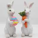 Uniboho Easter Decorations - Easter Bunny Decor Spring Decorations Resin Rabbits Statues with Carrot and Egg for Home Tabletop Centerpiece Indoor Gifts