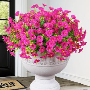 MARTINE MALL 12 Bundles Look Real Artificial Flowers for Outdoors, Realistic Fake Outdoor Flowers, UV Resistant Silk Petunia Flowers for Outside Faux Flowers Plants for Outdoor Porch, Purple+Fuchsia