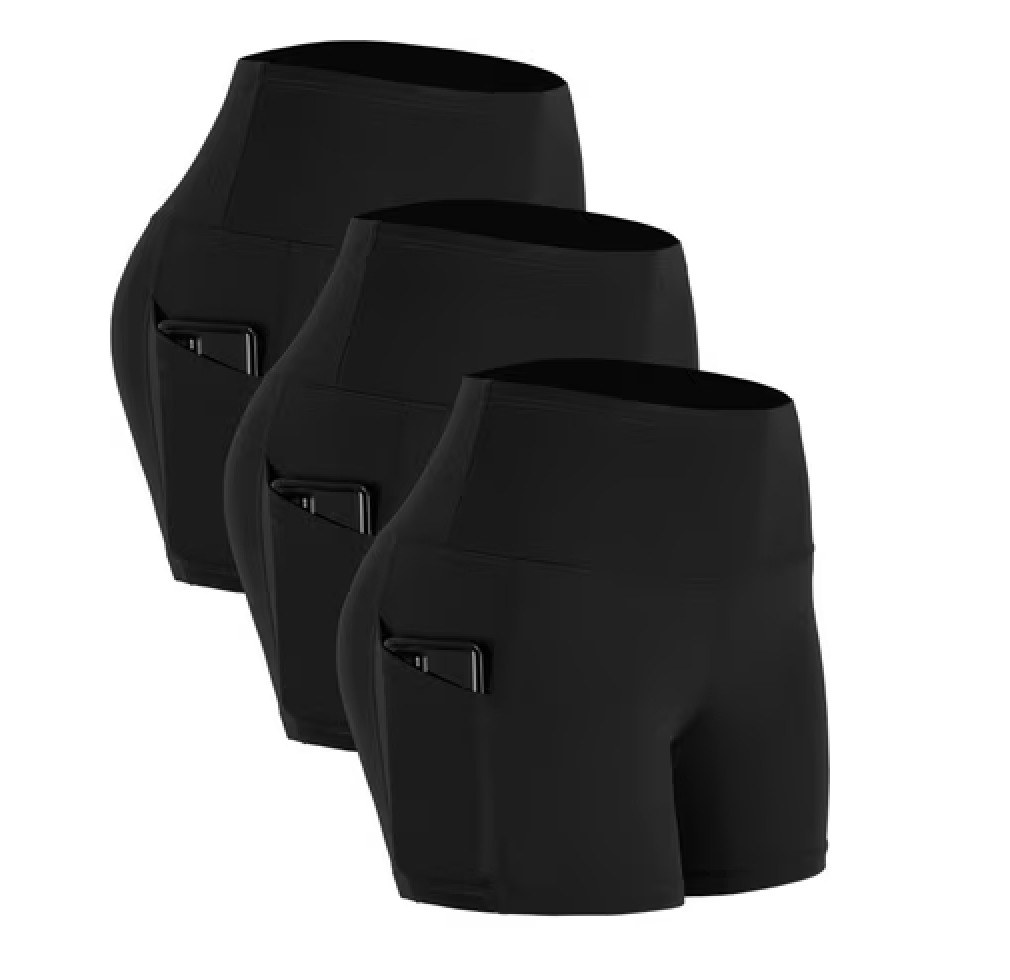 NELEUS Womens 4" High Waist Athletic Spandex Shorts for Yoga with Pockets 3 Packs,Black,US Size L/XL