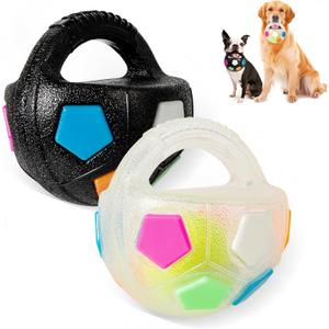 Dog Toy Ball with Handle, Toss and Fetch Play, Interactive Ball for Dogs Playing, Squeaky Floating (2pc) (set of two)