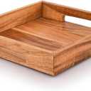 Samhita Acacia Wood Serving Tray with Handles,Wooden Serving Tray, Snack Tray, Breakfast Tray, Great for, Breakfast, Coffee |Size- 10" x 10" x 1.75"