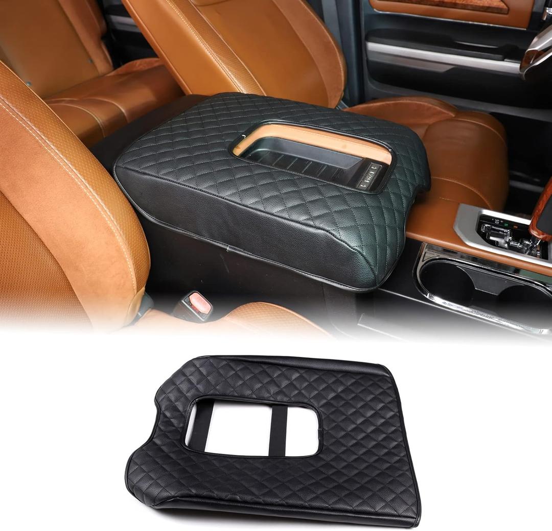Aunginsy Car Armrest Seat Box Cover Protector Compatible Toyot@a Tundra 2007-2020 Center Console Lid Protector Cover Armrest Box Cover Customized Waterproof Plaid Leather Black Interior Accessories