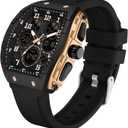findtime Watches for Men Relojes para Hombres Wristwatch with Digital Analog Dual Time Display Countdown Stopwatch Punk Cool Design 5ATM Waterproof Mens Watch