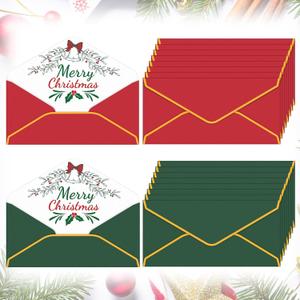 Harloon 100 Pcs Christmas Envelopes #10 Red and Green Merry Christmas V Flap Kraft Envelopes with Lining and Self-adhesive for Holiday Xmas Gift Mailing Office Business Birthday Party