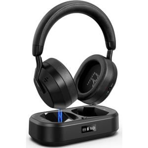 Swiitech Wireless Headphones for TV with LED Display, TV Headphones Wireless for Seniors with Transmitter Charging Base, No Audio Delay Bluetooth V5.3, Plug and Play, Gift for Seniors/Hearing Impaired (Black)