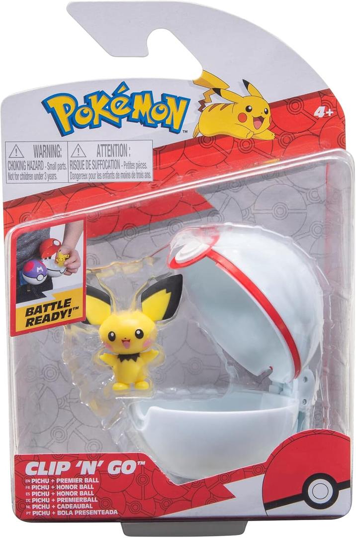 Pokmon PKW2659 - Clip'n'Go Pokball - Pichu & Premier Ball, Official Pokball with Detailed 5 cm Figure