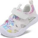 FEETCITY Wide Toddler Shoes Kids Slip on Sneakers Boys Girls Toddler Walking Shoes Breathable Athletic Shoes Running Sneakers, Whiteflower, Size: 4.5