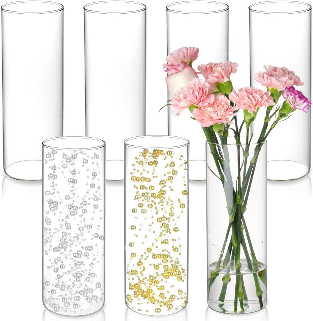 7pcs Glass Cylinder Vases for Centerpieces - 10 Inch Tall Glass Vases for Flowers, Hurricane Candle Holders Floating Candle Vase for Table Centerpiece Formal Dinners Home Decor