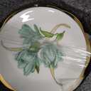 Porcelain Tea Set with Floral Designs, Gold Trim, 12 Pieces (Green 100ml 6 cups 6 plates)
