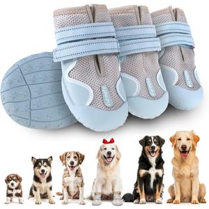 Dog Shoes for Large Small Medium Dogs, Breathable Mesh Dog Boots & Paw Protectors for Summer Hot Pavement Winter Snow, Waterproof Anti-Slip Dog Booties for Hiking Hardwood Floors(Blue-Beige8) (#8: 3.0"x3.5"(W*L) for 74-88lbs)