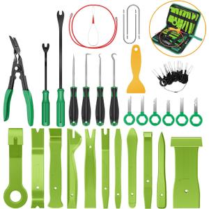 GOOACC 40Pcs Trim Removal Tool,Auto Terminal Removal Key Tool,Auto Clip Pliers Stereo Removal Tools,Car Upholstery Repair Removal Kit,Precision Hook and Pick Set,Wiring Threader,Car Film Scrape-Green