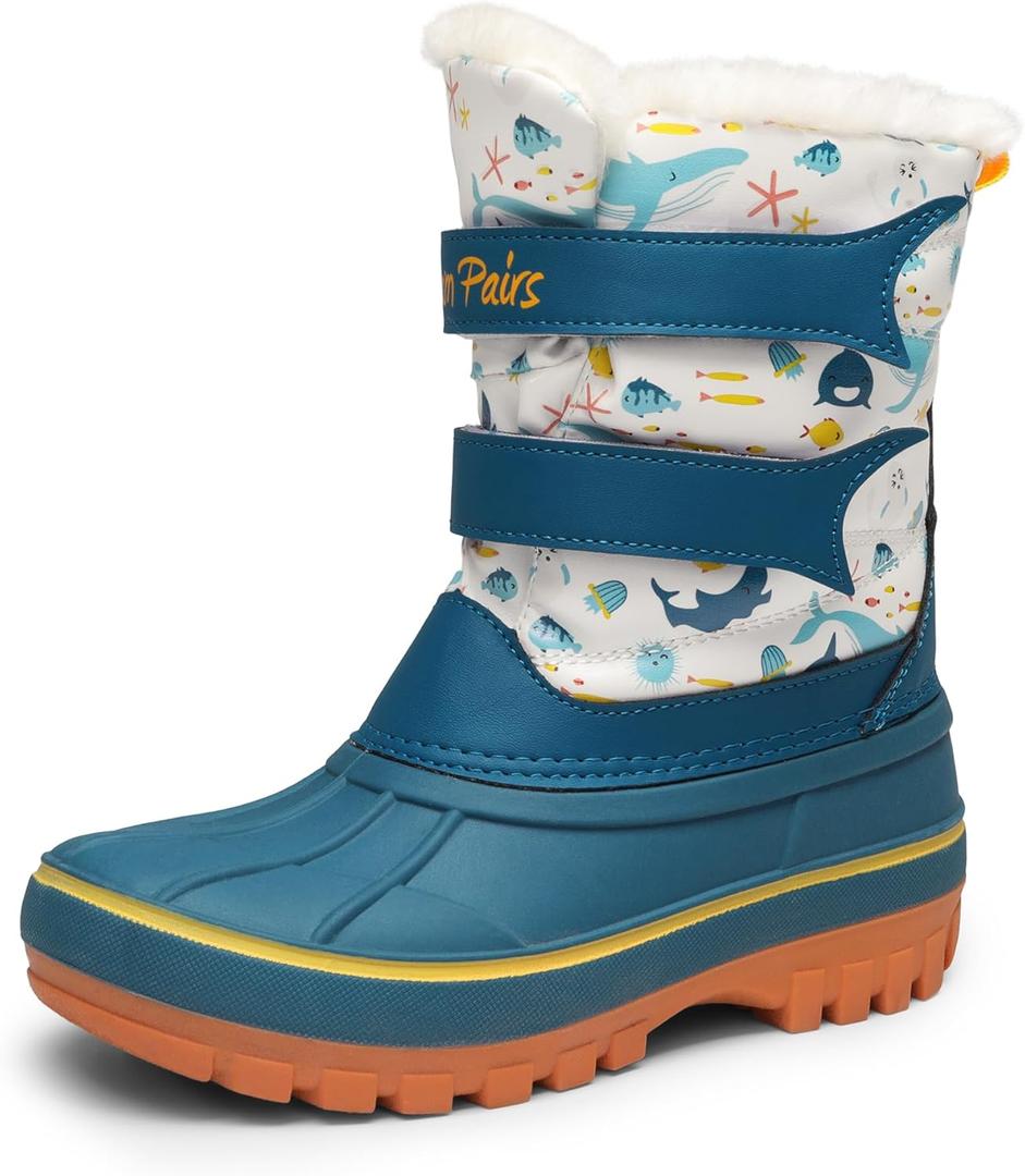 DREAM PAIRS Boys Girls Snow Boots Water-Resistant Outdoor Sport Warm Cozy Anti-Slip Cute Ankle Winter Shoes for Toddler/Little/Big Kid (Light Blue/White/Yellow)