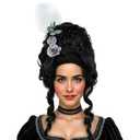R REEWES FASHION HAIR Beehive Wig Victorian Style Black Short Curly Wig with White Feather, Rose and Butterfly Accessories Queen Cosplay Halloween Costume Wigs For Women