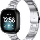 Wearlizer Compatible with Fitbit Versa 4/3 Bands/Fitbit Sense Bands for Women & Men, Stainless Steel Ultra-Thin Lightweight Metal Replacement Strap for Versa 4/Sense (Silver)