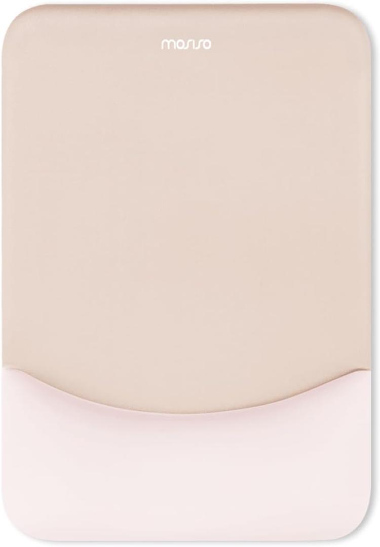 MOSISO Mouse Pad with Wrist Rest, Ergonomic Mouse Pad with Soft Cloth&Raised Curved Memory Foam, Home Office Easy Typing Pain Relief Mousepad with Non-Slip PU Base for Computer Laptop, Apricot