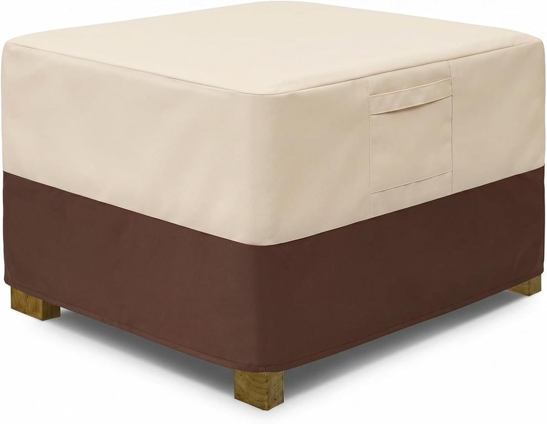 Vailge Square Patio Ottoman Cover, Waterproof Outdoor Ottoman Cover with Padded Handles, Patio Side Table Cover, Heavy Duty Outdoor Furniture Covers(Large,Beige & Brown)