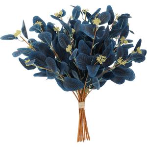 Dallisten 20" Silk Artificial Eucalyptus Stems, 12Pcs Fake Eucalyptus Stem with Leaves Berries, Greenery Plants Floral Decorations for Wedding Party Flower Arrangement Home Decor (Navy Blue)