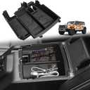 TripleAliners Center Console Organizer Compatible with 2025 2026 Ford Bronco(Not for 2-Door& Manual &Bronco Sport) Accessories Console Storage Box Armrest Tray | Two Layers with Leather Trim (Black)