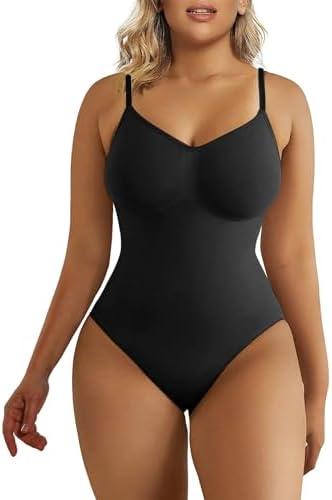 SHAPERX Women's Tummy Control Shapewear Thong Bodysuit Seamless Waist Snatching Body Shaper, L/XL
