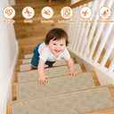 Stair Treads Non-Slip for Wooden Steps, 15Pack - 8" x 30" Edging Stair Runner Indoor for Kids Elders & Pets, Washable Carpet Stair Treads with Peel & Stick Reusable TPE Backing, Beige