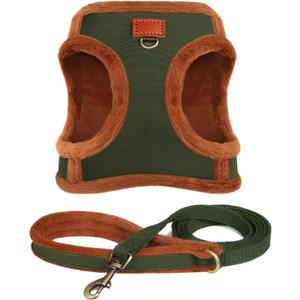 Beirui Small Dog Harness and Leash Set, Soft Warm Puppy Harness Small Size Dog, Adjustable No Pull Dog Harness for Small Dogs,Easy Walk Dog Harness Small Sized Dog in Winter(Green,Chest 15-17")