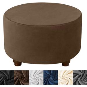 HFCNMY Ottoman Cover - Velvet Round Ottoman Slipcover, Thick, Washable, Storage, Foot Stool Cover with Elastic Bottom - X-Large (Coffee)