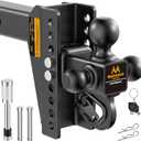 Adjustable Trailer Hitch - Drop Hitch -Tri Ball Mount w/Hook (1-7/8'', 2''&2-5/16''), Fits 2.5-Inch Receiver, 8'' Drop/Rise 15,000 LBS GTW Tow Hitch, 3 Ball Hitches for Trucks, RV, Camper etc