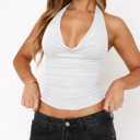 PINKMSTYLE Womens Sexy Halter Cowl Neck Backless Crop Tops Double Layer Ruched Going Out Summer Tank Top (White, XS)