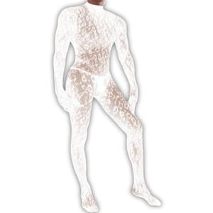 Rave Outfits For Men, Festival Party Clubwear, Leopard One Piece Full Lace Jumpsuit, Sexy Lingerie Costume Bodysuit (White) One Size