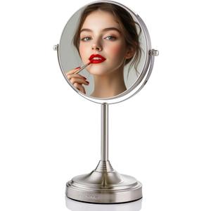OVENTE 7'' Tabletop Makeup Mirror with 1X/7X Magnification, 360 Swivel Design and Double-Sided Free-Standing Vanity Mirror Perfect for Dresser, Bedroom and Office Desk, Nickel Brushed MNLCT70BR1X7X